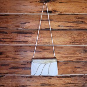 Amanda Smith White and Gold Genuine Leather Crossbody Clutch